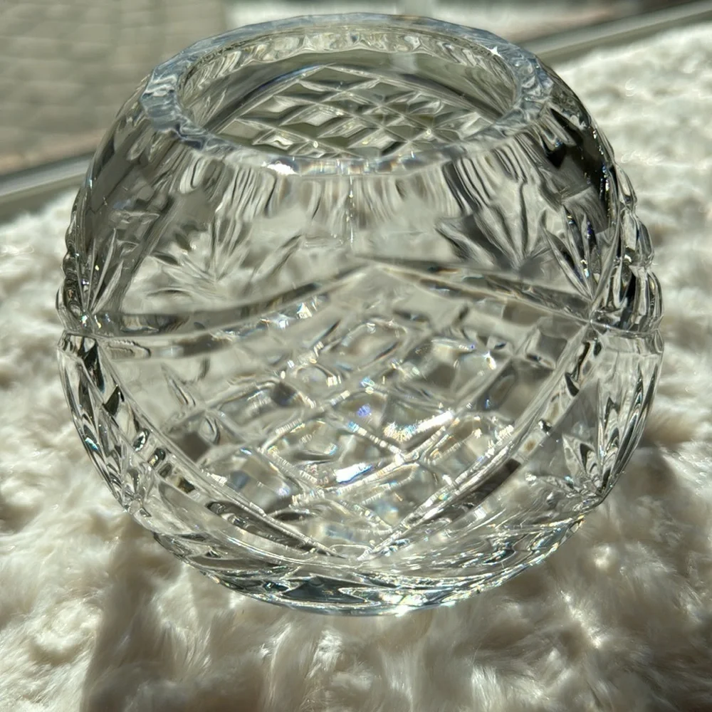 VINTAGE~CRYSTAL~ROSE BOWL VASE~DIAMOND & FAN PATTERN~POTPOURRI JAR~KCC